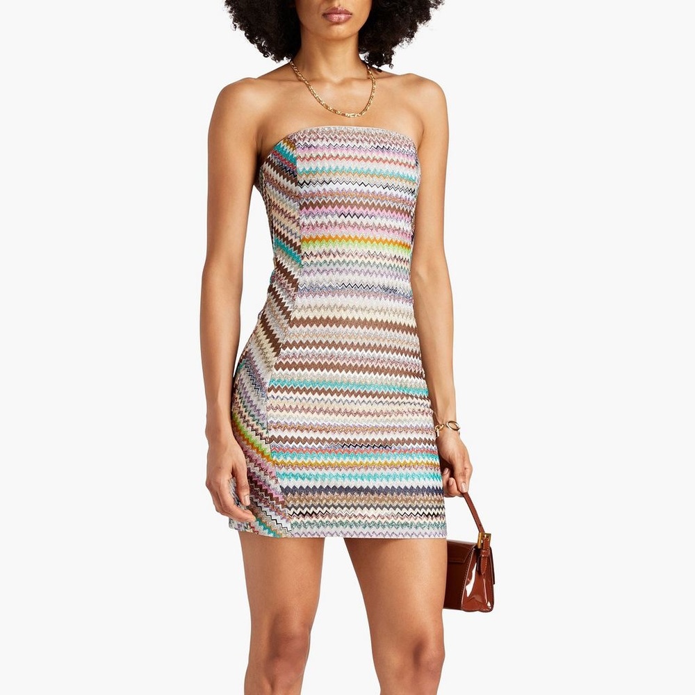 Missoni Strapless Mini Dress Chevron Metallic